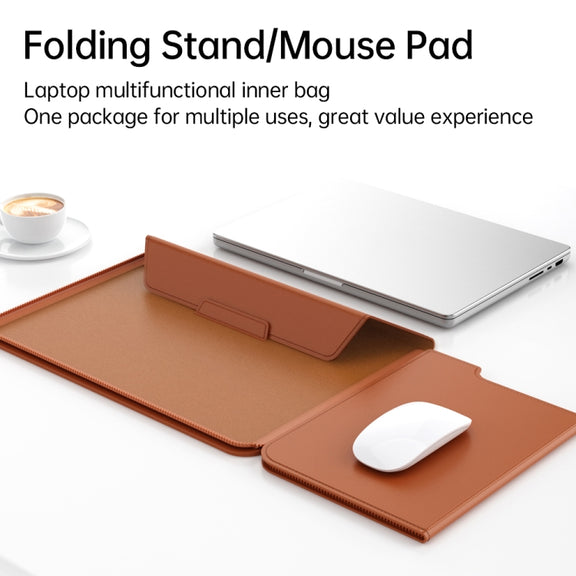 Multifunctional Laptop PU Magnetic Stand Split Liner Bag with Mouse Pad Function, Size:13-14 inch(Dark Blue)