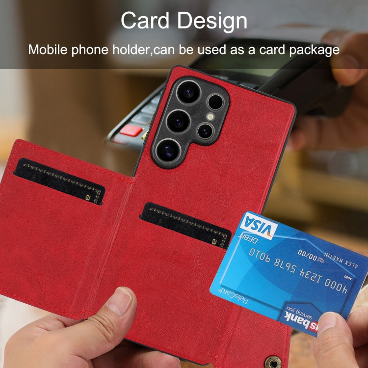 For Samsung Galaxy S25 Ultra 5G Double Buckle Card Slots Magnetic Phone Case(Red)