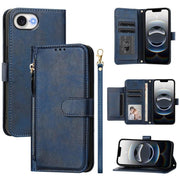 For iPhone 16e Multi-Card Slots Zipper Wallet Leather Phone Case(Blue)