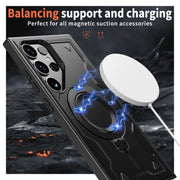 For Samsung Galaxy S25 Ultra 5G PC Hybrid TPU Armor MagSafe Ring Holder Phone Case(Black)
