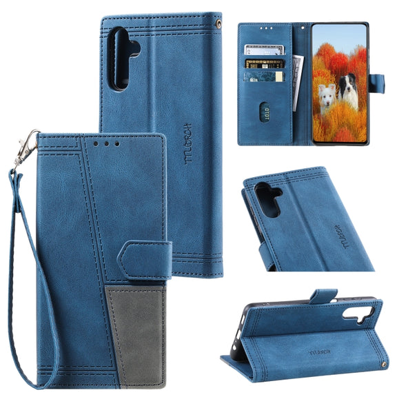For Samsung Galaxy S25 5G TTUDRCH Embossed Line Splicing Leather Phone Case(Blue)