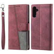 For Samsung Galaxy S25 5G TTUDRCH Embossed Line Splicing Leather Phone Case(Wine Red)