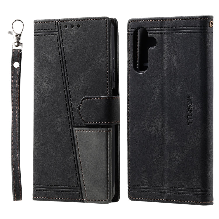 For Samsung Galaxy S25 5G TTUDRCH Embossed Line Splicing Leather Phone Case(Black)