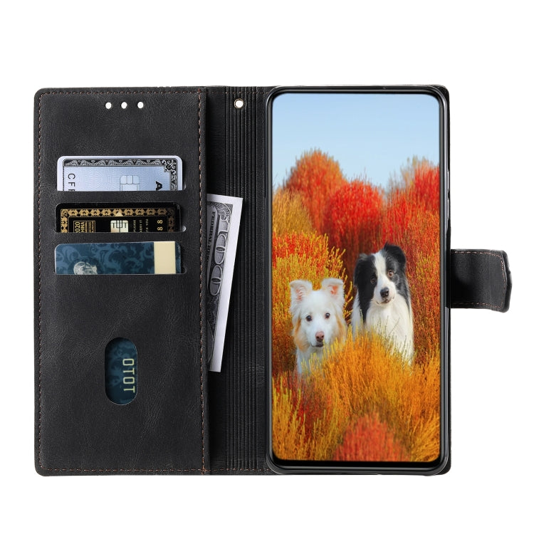 For Samsung Galaxy S25 5G TTUDRCH Embossed Line Splicing Leather Phone Case(Black)