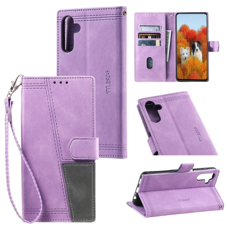 For Samsung Galaxy S25 5G TTUDRCH Embossed Line Splicing Leather Phone Case(Purple)