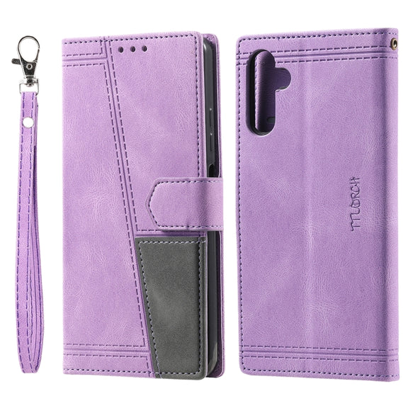 For Samsung Galaxy S25 5G TTUDRCH Embossed Line Splicing Leather Phone Case(Purple)