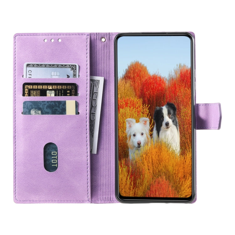 For Samsung Galaxy S25 5G TTUDRCH Embossed Line Splicing Leather Phone Case(Purple)