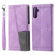 For Samsung Galaxy S25+ 5G TTUDRCH Embossed Line Splicing Leather Phone Case(Purple)