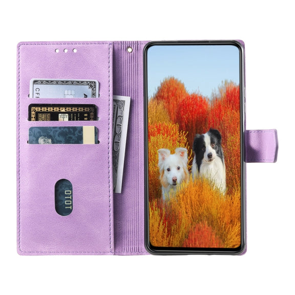 For Samsung Galaxy S25+ 5G TTUDRCH Embossed Line Splicing Leather Phone Case(Purple)