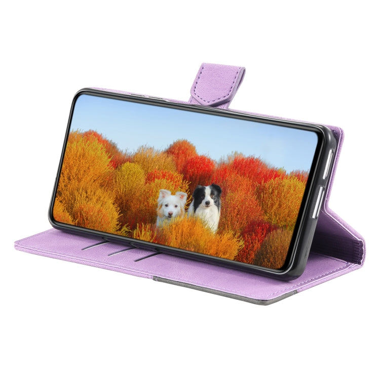 For Samsung Galaxy S25+ 5G TTUDRCH Embossed Line Splicing Leather Phone Case(Purple)