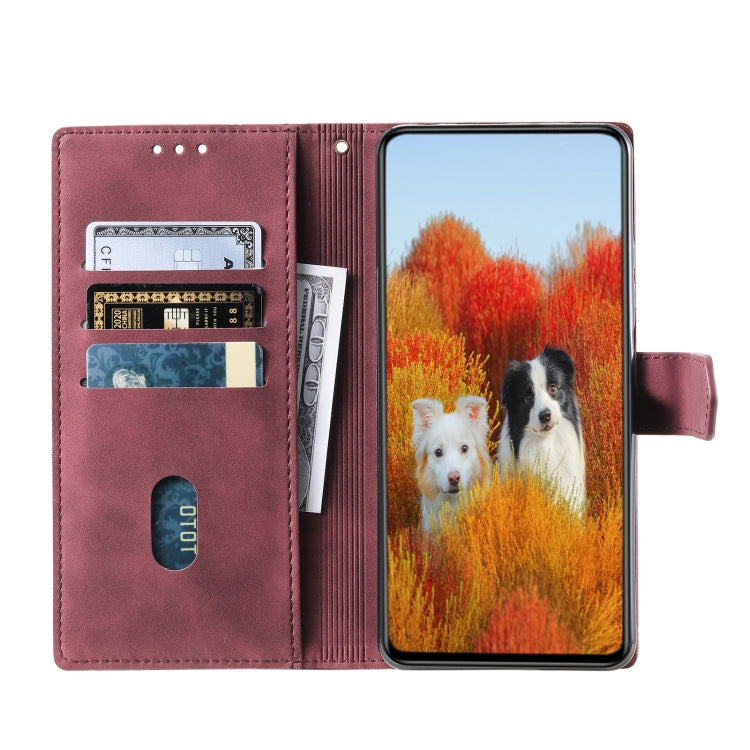For Samsung Galaxy S25 Ultra 5G TTUDRCH Embossed Line Splicing Leather Phone Case(Wine Red)