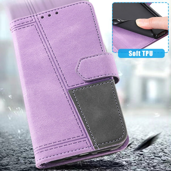 For Samsung Galaxy S25 Ultra 5G TTUDRCH Embossed Line Splicing Leather Phone Case(Purple)