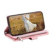 For Samsung Galaxy S25+ 5G Grid Texture Zipper Leather Phone Case with Lanyard(Rose Gold)