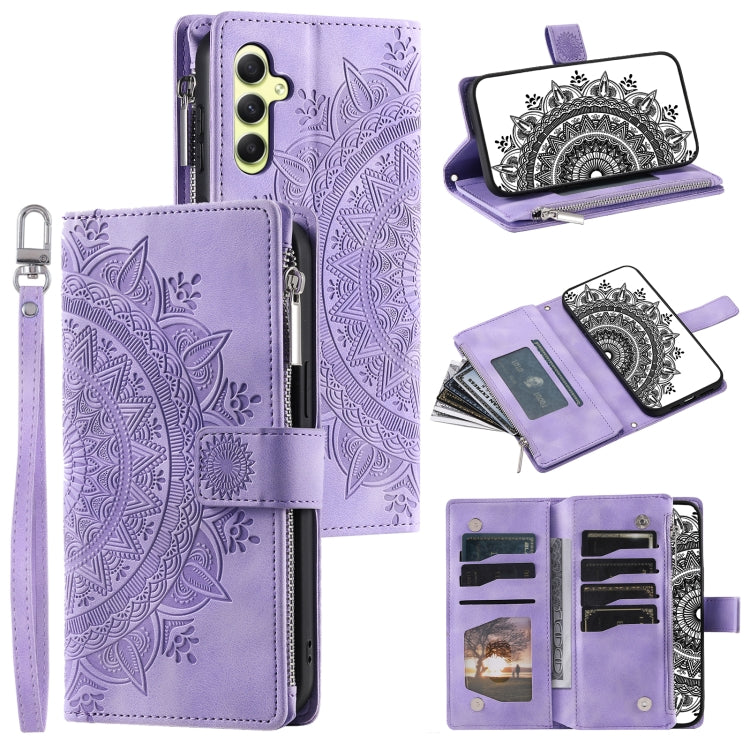 For Samsung Galaxy S25 5G Multi-Card Totem Zipper Leather Phone Case(Purple)