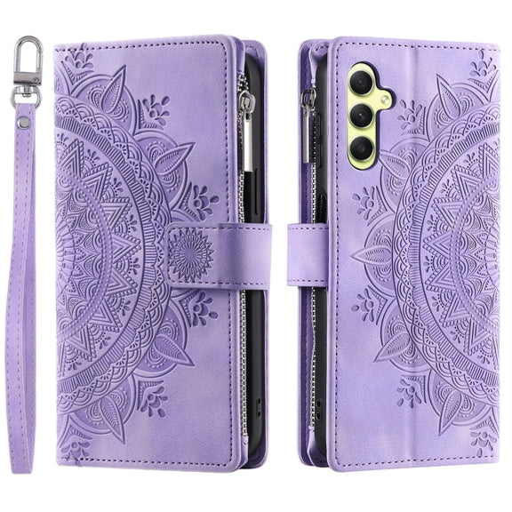 For Samsung Galaxy S25 5G Multi-Card Totem Zipper Leather Phone Case(Purple)