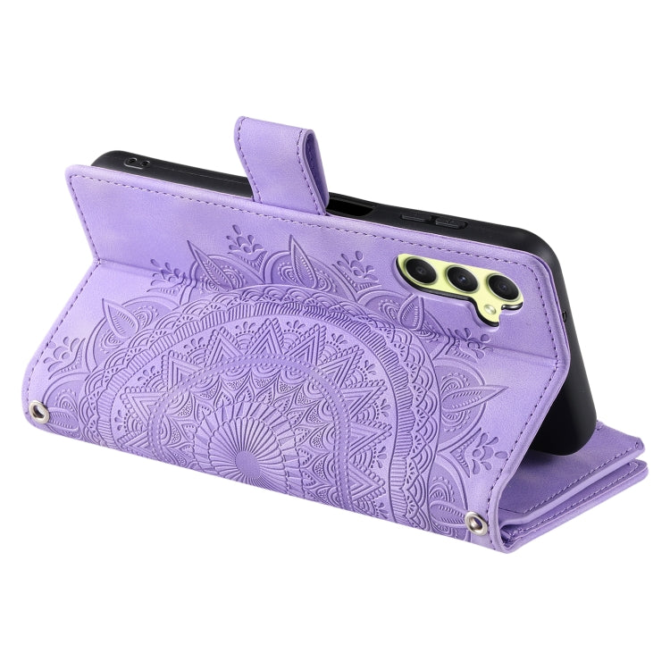 For Samsung Galaxy S25 5G Multi-Card Totem Zipper Leather Phone Case(Purple)