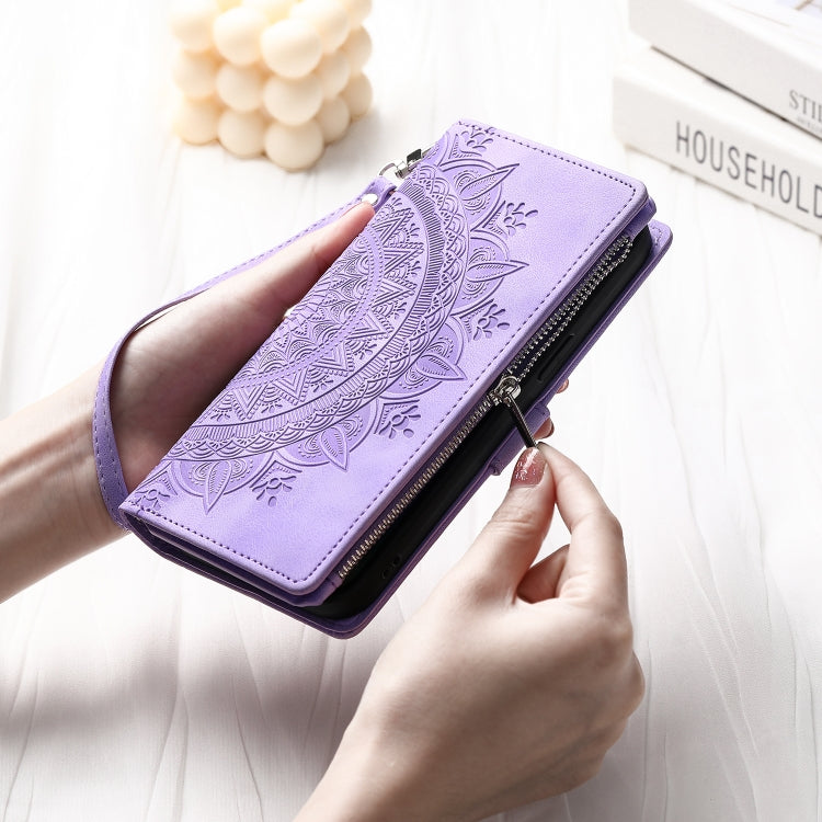 For Samsung Galaxy S25 5G Multi-Card Totem Zipper Leather Phone Case(Purple)
