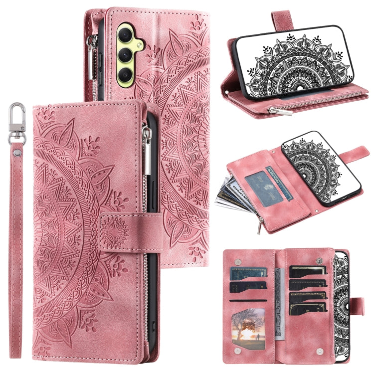 For Samsung Galaxy S25 5G Multi-Card Totem Zipper Leather Phone Case(Pink)