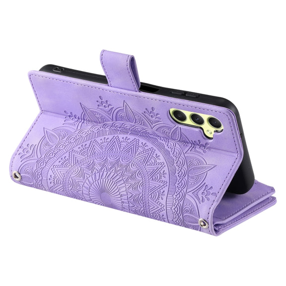 For Samsung Galaxy S25+ 5G Multi-Card Totem Zipper Leather Phone Case(Purple)