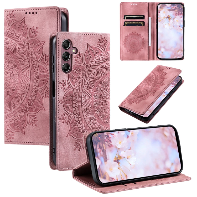 For Samsung Galaxy S25 5G Totem Embossed Magnetic Leather Phone Case(Rose Gold)