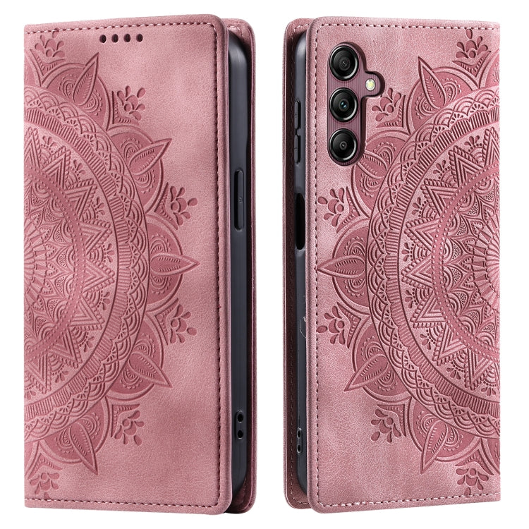 For Samsung Galaxy S25 5G Totem Embossed Magnetic Leather Phone Case(Rose Gold)