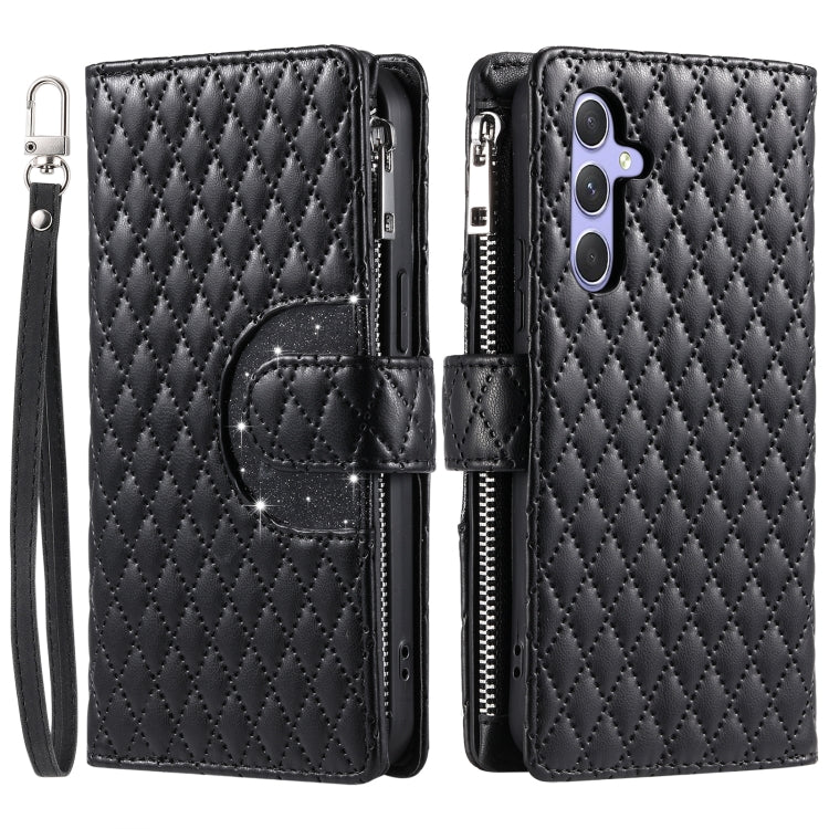 For Samsung Galaxy S25+ 5G Glitter Lattice Zipper Wallet Leather Phone Case(Black)