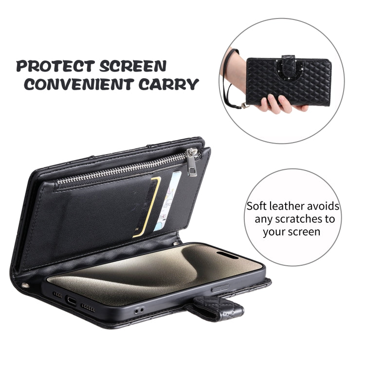 For Samsung Galaxy S25 Ultra 5G Glitter Lattice Zipper Wallet Leather Phone Case(Black)