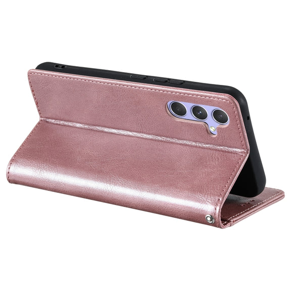 For Samsung Galaxy S25+ 5G Simple 6-Card Wallet Leather Phone Case(Rose Gold)