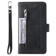 For Samsung Galaxy S25 5G Nine Card Zipper Bag Leather Phone Case with Lanyard(Black)
