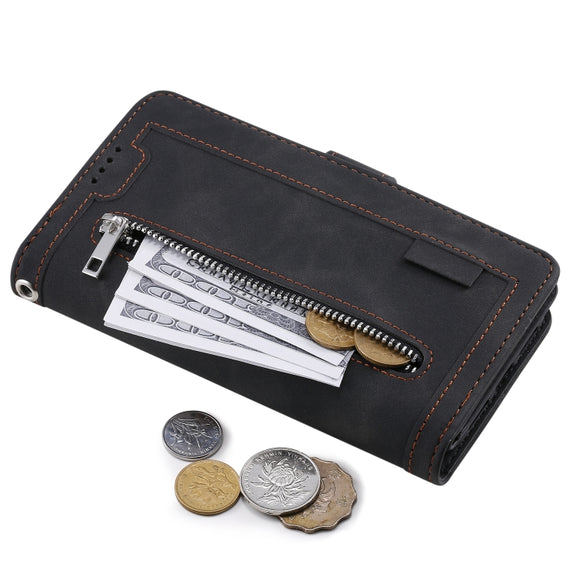 For Samsung Galaxy S25 5G Nine Card Zipper Bag Leather Phone Case with Lanyard(Black)