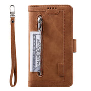 For Samsung Galaxy S25+ 5G Nine Card Zipper Bag Leather Phone Case with Lanyard(Brown)