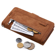 For Samsung Galaxy S25+ 5G Nine Card Zipper Bag Leather Phone Case with Lanyard(Brown)