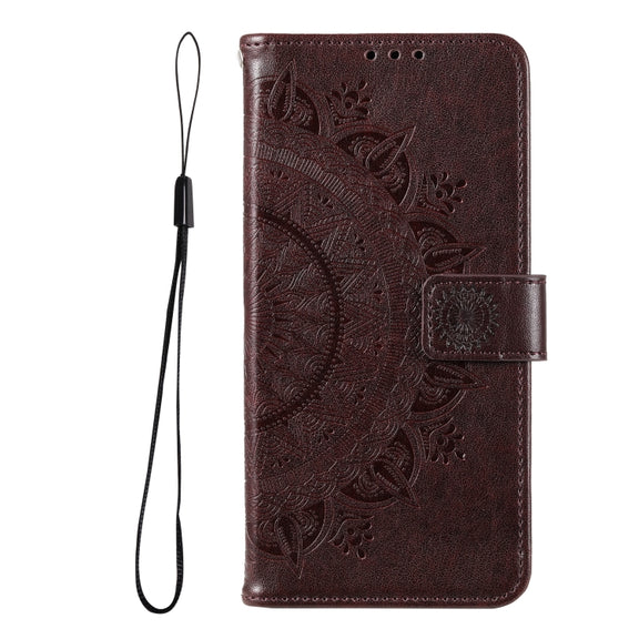 For Samsung Galaxy S25 5G Totem Flower Embossed Leather Phone Case(Brown)