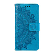 For Samsung Galaxy S25 5G Totem Flower Embossed Leather Phone Case(Blue)