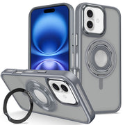 For iPhone 16 Plus Skin Feel Matte 360 Degree Rotating Silicone Ring Holder Phone Case(Grey)