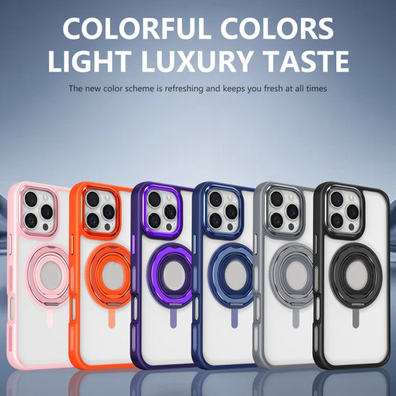 For iPhone 16 Pro Max Skin Feel Transparent 360 Degree Rotating Silicone Ring Holder Phone Case(Orange)