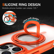For iPhone 16 Skin Feel Transparent 360 Degree Rotating Silicone Ring Holder Phone Case(Black)