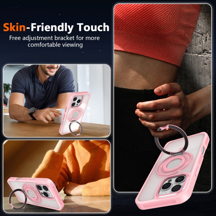 For iPhone 16 Pro Skin Feel Transparent 360 Degree Rotating Silicone Ring Holder Phone Case(Black)