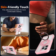 For iPhone 16 Plus Skin Feel Transparent 360 Degree Rotating Silicone Ring Holder Phone Case(Orange)