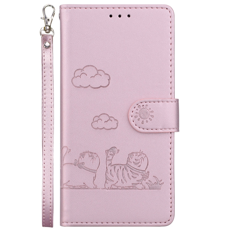 For iPhone 16e Cute Cats RFID Leather Phone Case(Rose Gold)