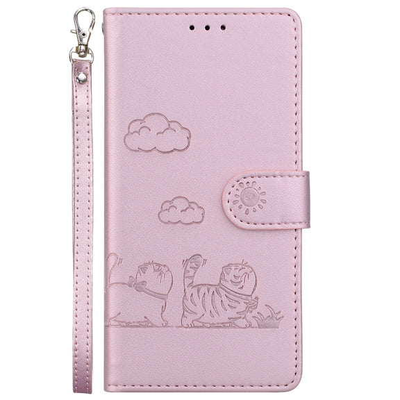 For iPhone 16e Cute Cats RFID Leather Phone Case(Rose Gold)