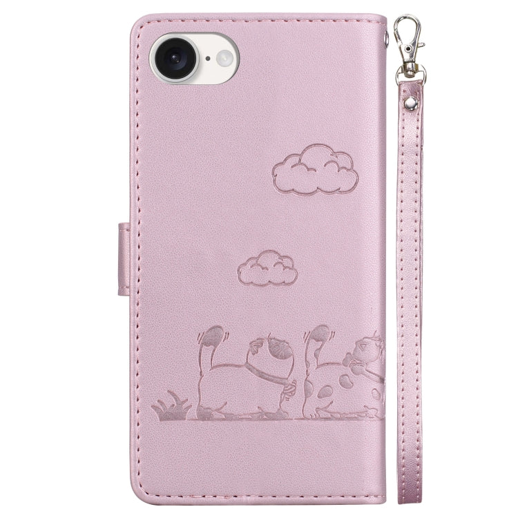 For iPhone 16e Cute Cats RFID Leather Phone Case(Rose Gold)