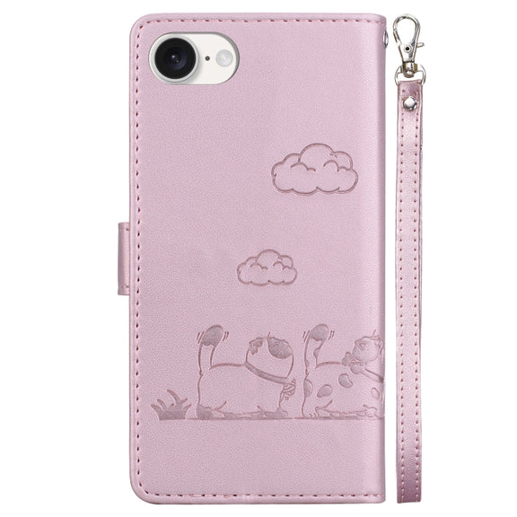 For iPhone 16e Cute Cats RFID Leather Phone Case(Rose Gold)