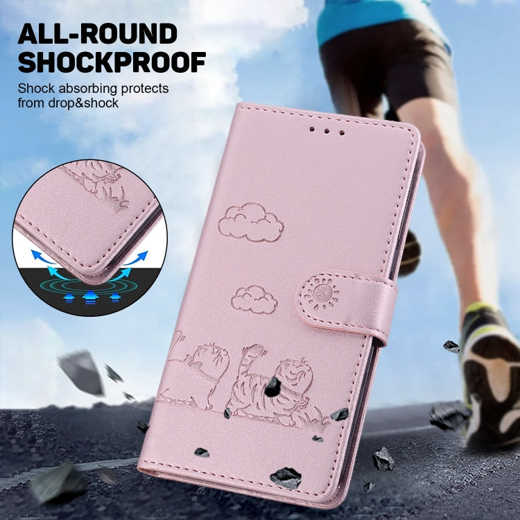 For iPhone 16e Cute Cats RFID Leather Phone Case(Rose Gold)