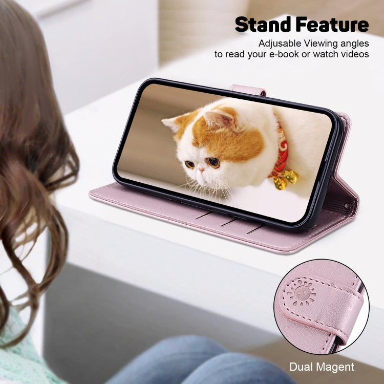 For iPhone 16e Cute Cats RFID Leather Phone Case(Rose Gold)