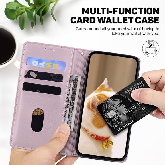 For iPhone 16e Cute Cats RFID Leather Phone Case(Rose Gold)