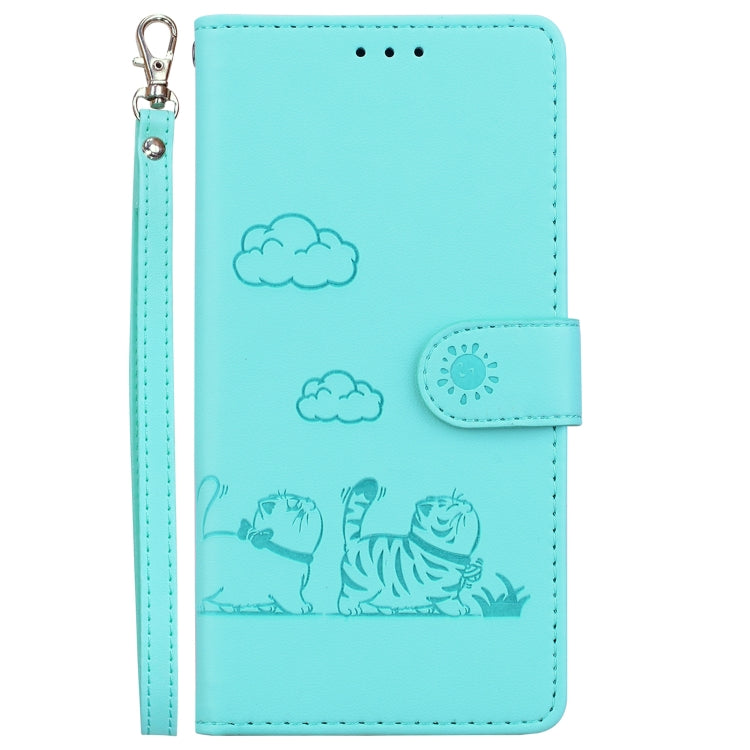 For iPhone 16e Cute Cats RFID Leather Phone Case(Green)