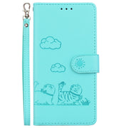 For iPhone 16e Cute Cats RFID Leather Phone Case(Green)