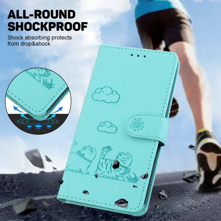 For iPhone 16e Cute Cats RFID Leather Phone Case(Green)