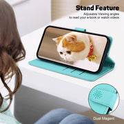 For iPhone 16e Cute Cats RFID Leather Phone Case(Green)